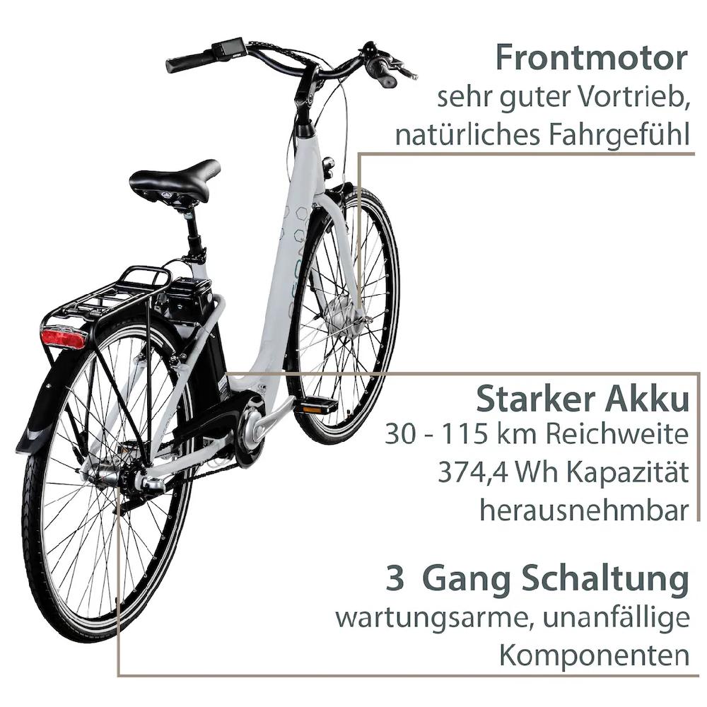 AGON E-Bike »Aurora« 3 Gang Frontmotor 250 W Pedelec Elektrofahrrad für Damen u. Herren Cityrad Versandkostenfrei