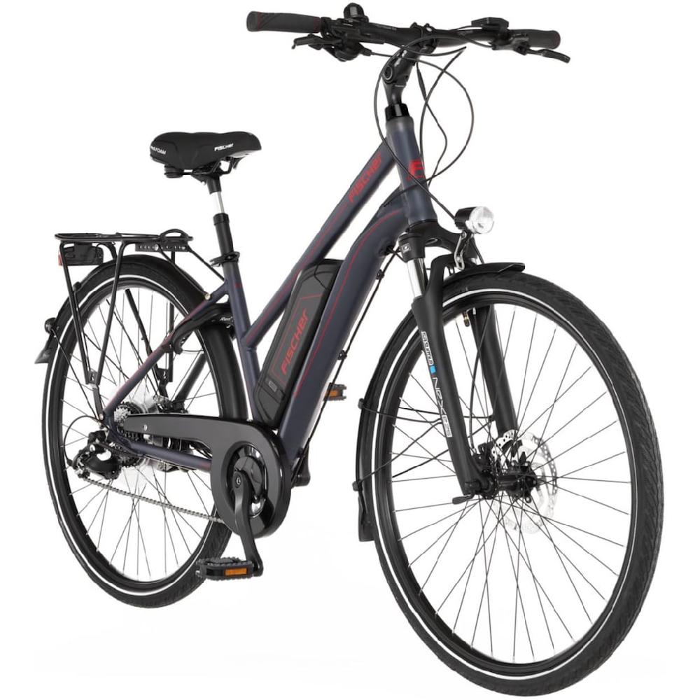 FISCHER Fahrrad E-Bike »VIATOR 1.0 Trapez 44« 8 Gang Shimano Acera Heckmotor 250 W (mit integr. Rahmenschloss) Pedelec Elektrofahrrad für Damen u. Herren Trekkingrad auf Raten Valentinstagsangebot