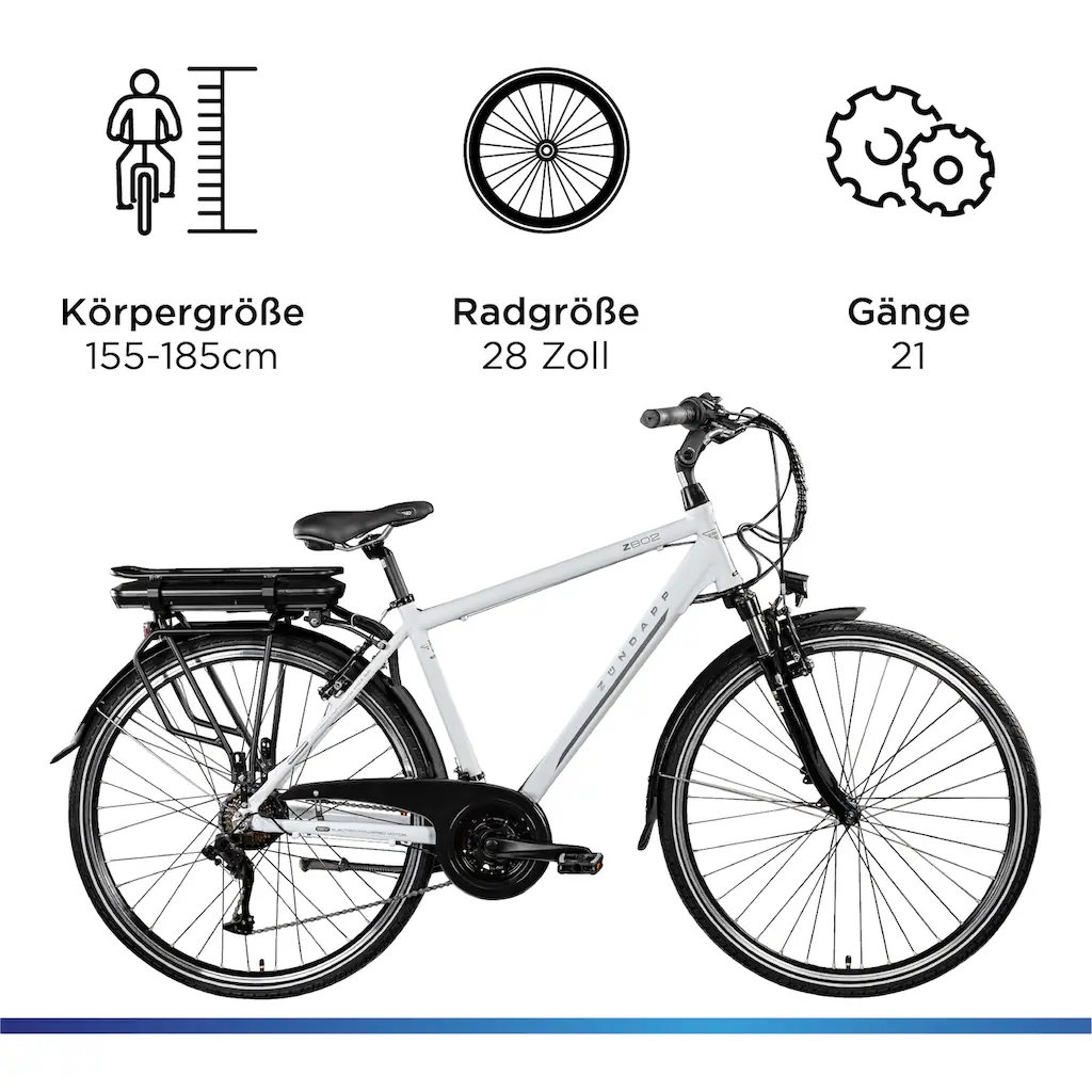 Zündapp E-Bike »Z802 Herren« 21 Gang Shimano Altus RD-M310 Heckmotor 250 W Pedelec Elektrofahrrad für Damen u. Herren Trekkingrad auf Rechnung Jubiläumsangebot