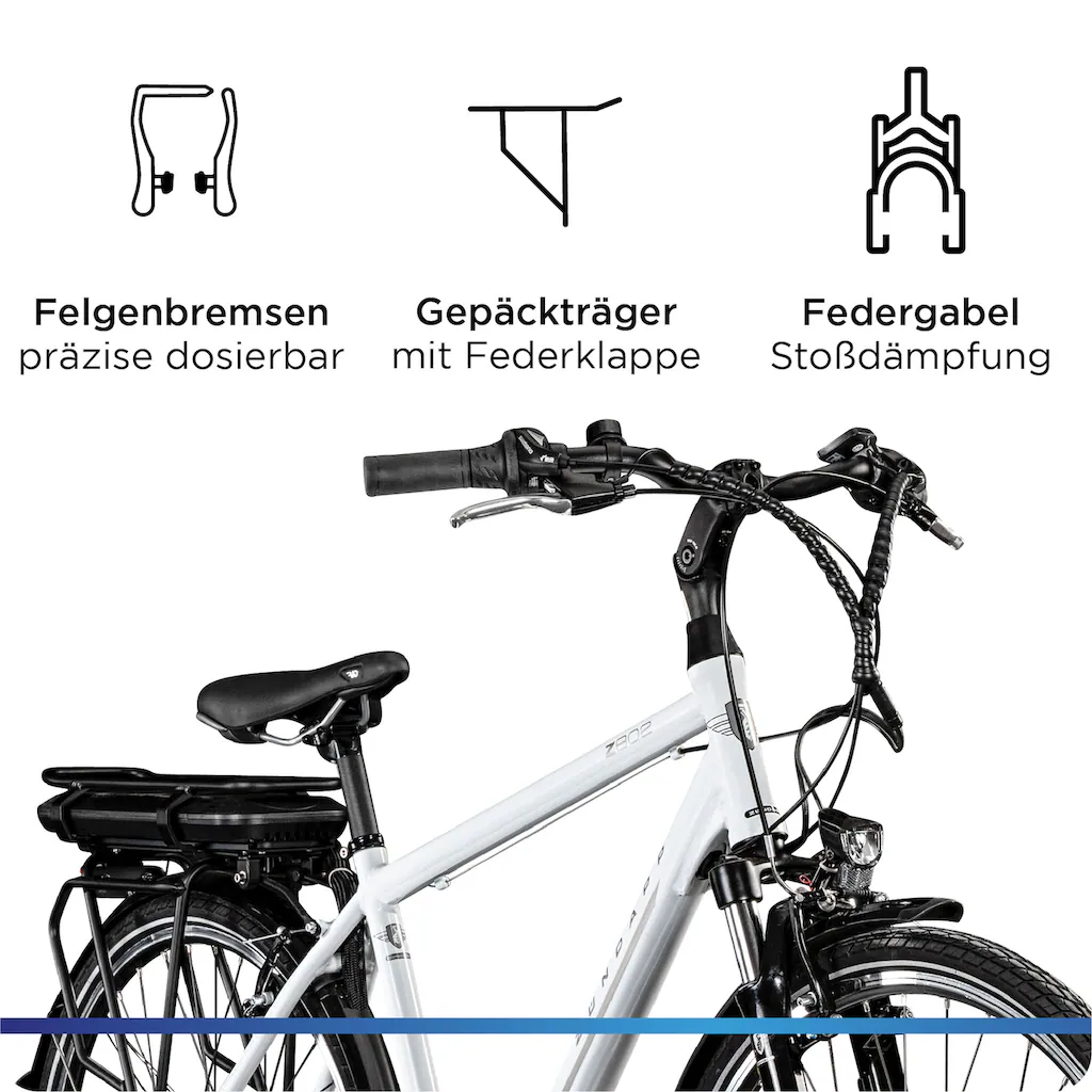 Zündapp E-Bike »Z802 Herren« 21 Gang Shimano Altus RD-M310 Heckmotor 250 W Pedelec Elektrofahrrad für Damen u. Herren Trekkingrad auf Rechnung Jubiläumsangebot