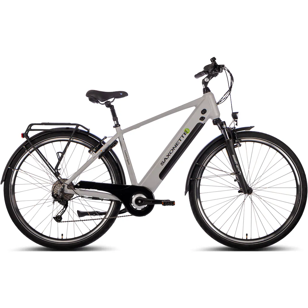 SAXONETTE E-Bike »Comfort Sport« 9 Gang Shimano Alivio Heckmotor 250 W (mit integr. Rahmenschloss und Trapez-Rahmen) Pedelec Elektrofahrrad für Damen u. Herren Trekkingrad Riesige Rabatte