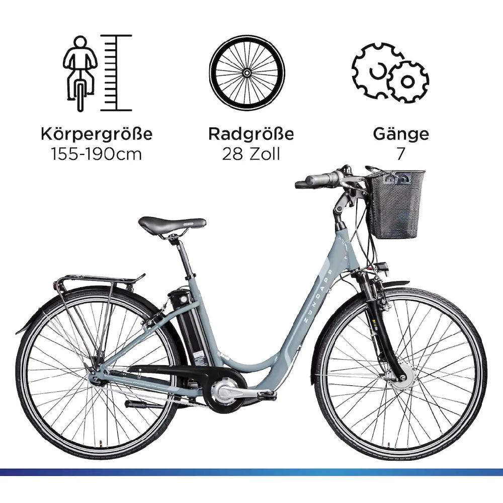 Zündapp E-Bike »Z517« 7 Gang Frontmotor 250 W E Bike Damenfahrrad 28 Zoll 155 - 190 cm mit 7 Gang Nabenschaltung auf Rechnung online kaufen Rabatte dieses Monats