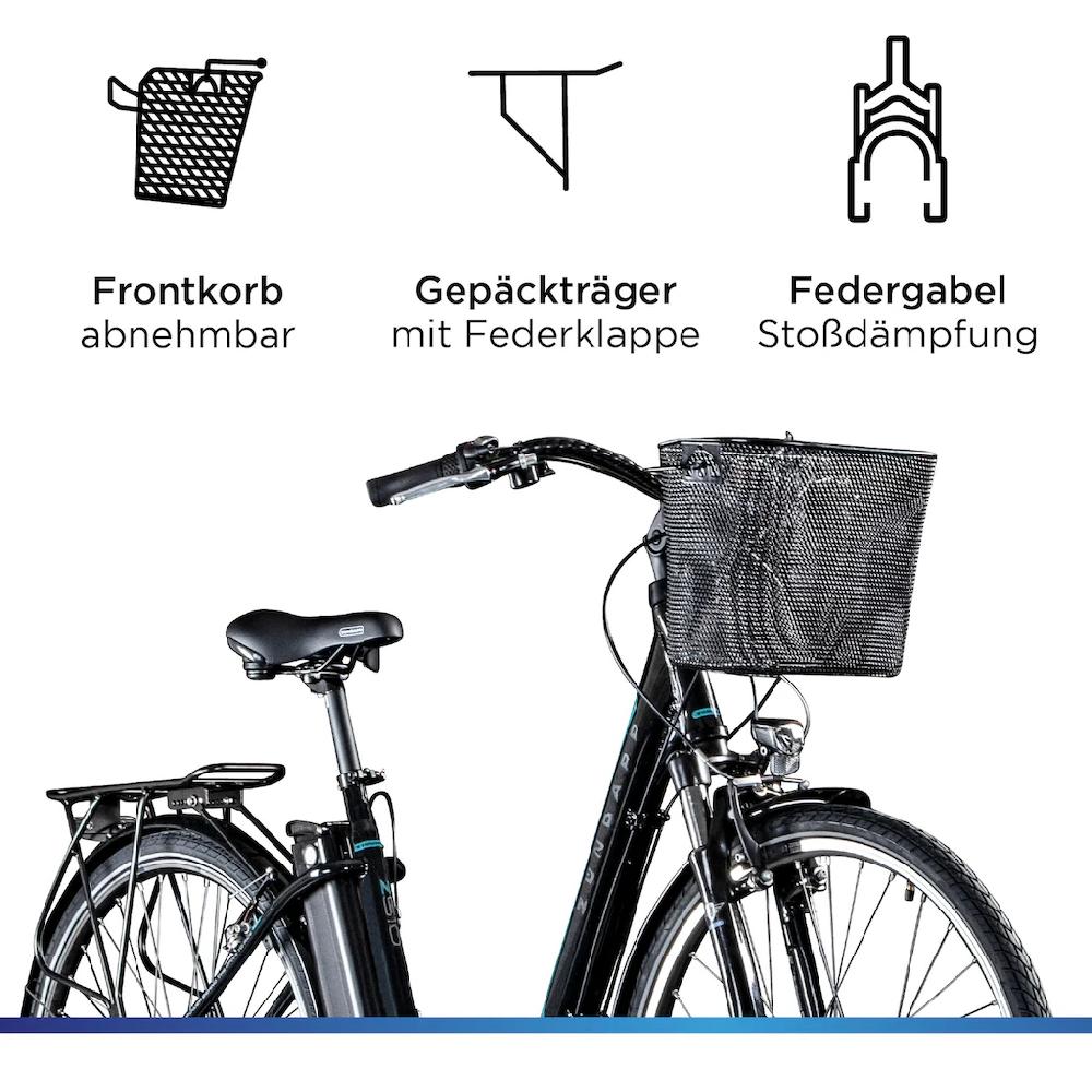 Zündapp E-Bike »Z510« 3 Gang Shimano Nexus SC-3C41 Frontmotor 250 W Pedelec Elektrofahrrad für Damen u. Herren Cityrad auf Raten Blitzverkäufe