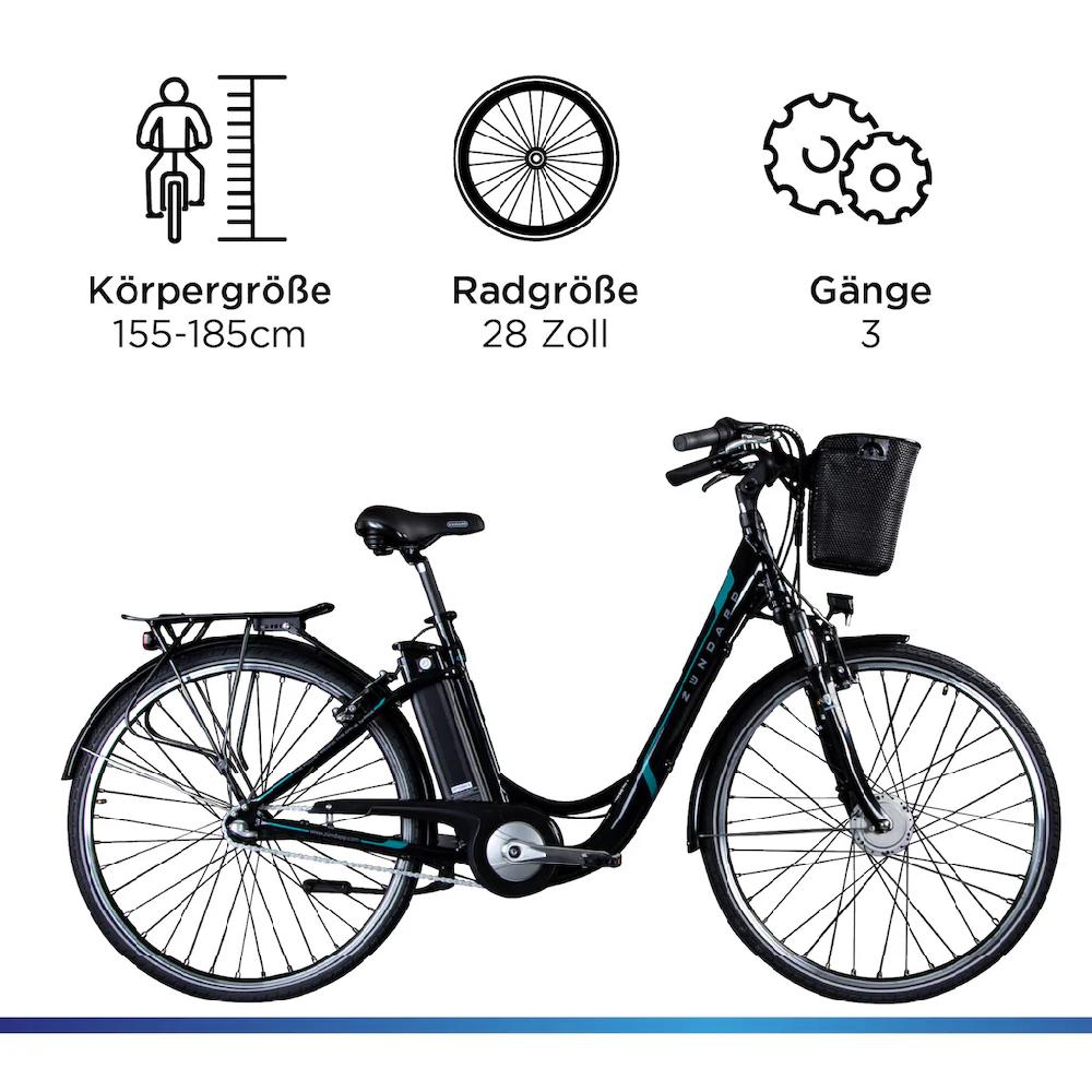 Zündapp E-Bike »Z510« 3 Gang Shimano Nexus SC-3C41 Frontmotor 250 W Pedelec Elektrofahrrad für Damen u. Herren Cityrad auf Raten Blitzverkäufe