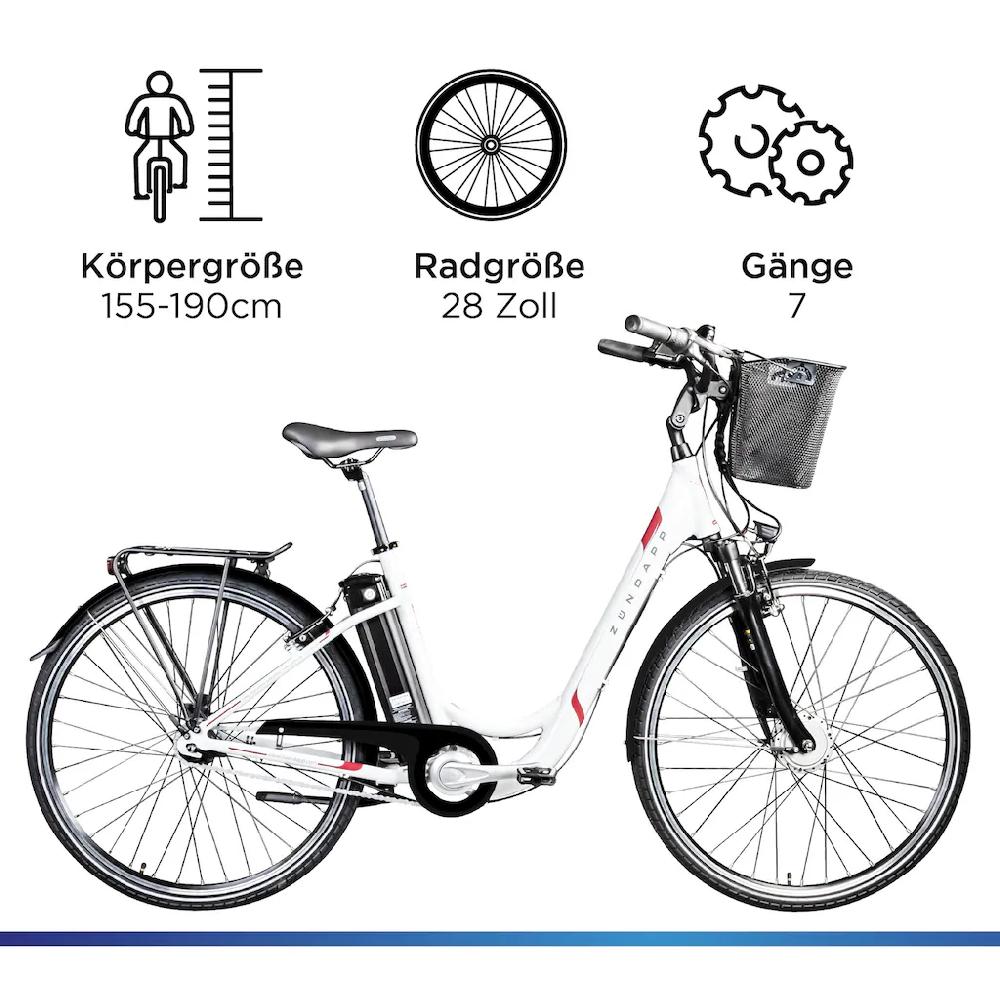 Zündapp E-Bike »Z517« 7 Gang Frontmotor 250 W E Bike Damenfahrrad 28 Zoll 155 - 190 cm mit 7 Gang Nabenschaltung auf Rechnung bestellen Fabrik Onlineshop
