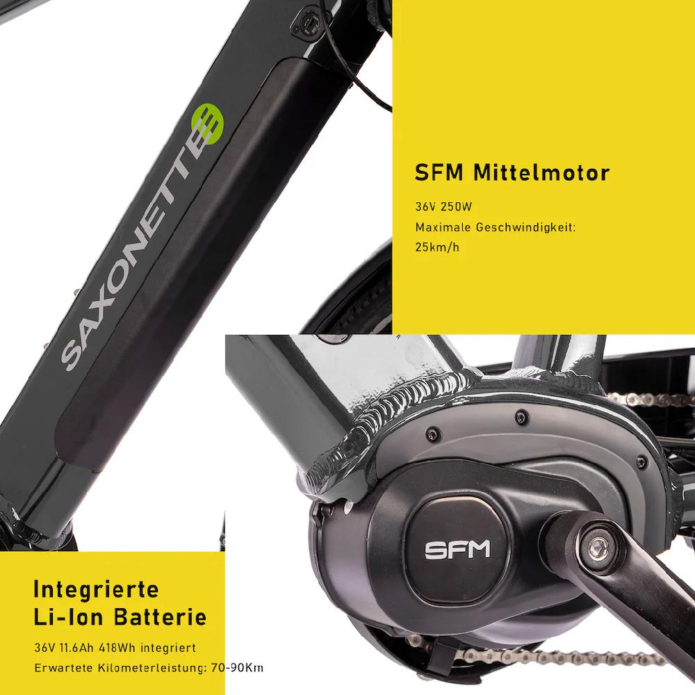 SAXONETTE E-Bike »Deluxe Sport Lady« 9 Gang Shimano Alivio Mittelmotor 250 W Pedelec Elektrofahrrad für Damen u. Herren Cityrad Bis zu 50% Rabatt