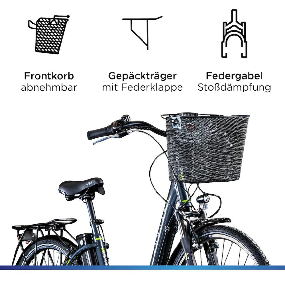 Zündapp E-Bike »Z510« 3 Gang Shimano Nexus SC-3C41 Frontmotor 250 W (mit Frontkorb) Pedelec Elektrofahrrad für Damen u. Herren Cityrad auf Rechnung online kaufen Sonderangebot der Fabrik