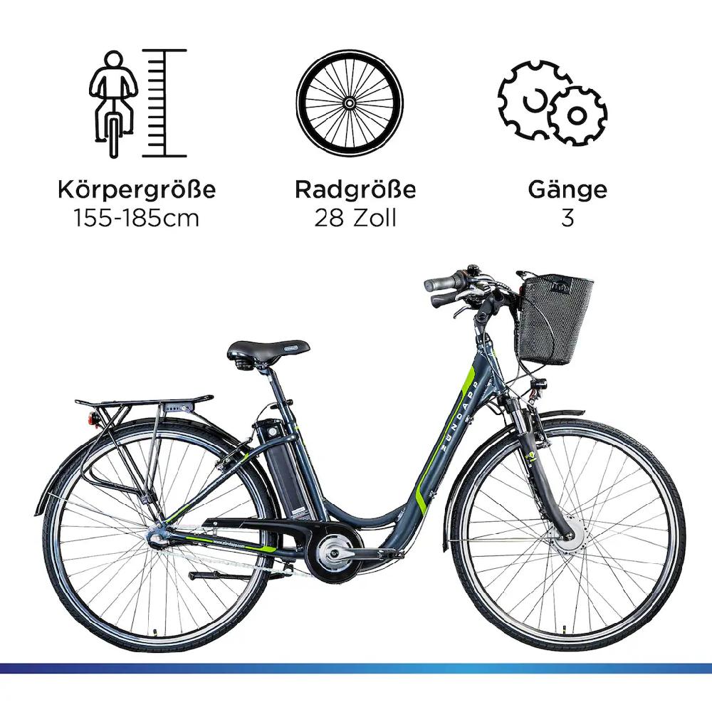 Zündapp E-Bike »Z510« 3 Gang Shimano Nexus SC-3C41 Frontmotor 250 W (mit Frontkorb) Pedelec Elektrofahrrad für Damen u. Herren Cityrad auf Rechnung online kaufen Sonderangebot der Fabrik