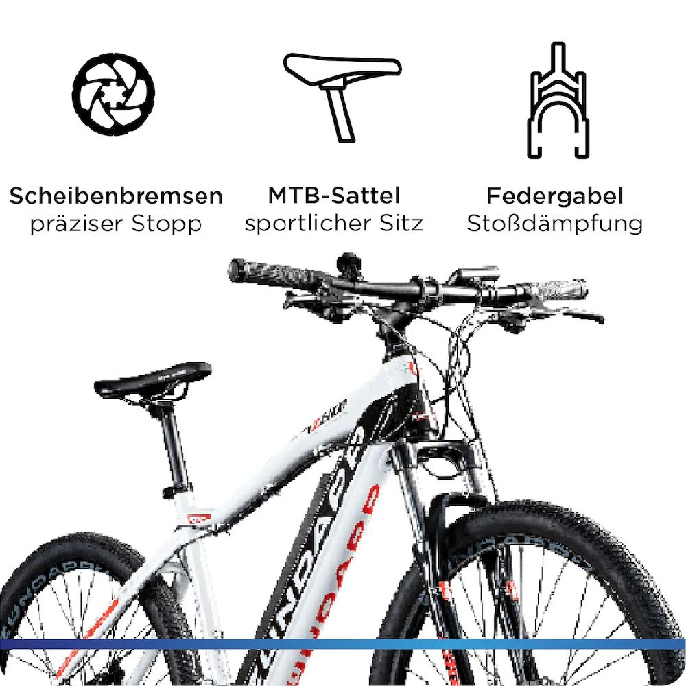 Zündapp E-Bike »Z801« 21 Gang Shimano Tourney RD-TY300 Heckmotor 250 W Pedelec Elektrofahrrad für Damen u. Herren MTB Mountainbike auf Rechnung kaufen Vierteljährliche Förderung