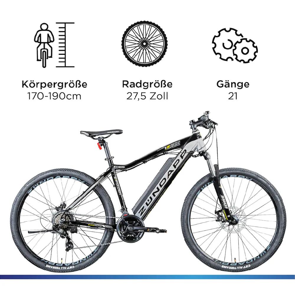 Zündapp E-Bike »Z801« 21 Gang Shimano Tourney RD-TY300 Heckmotor 250 W Pedelec Elektrofahrrad für Damen u. Herren MTB Mountainbike auf Rechnung online kaufen Schlussverkauf