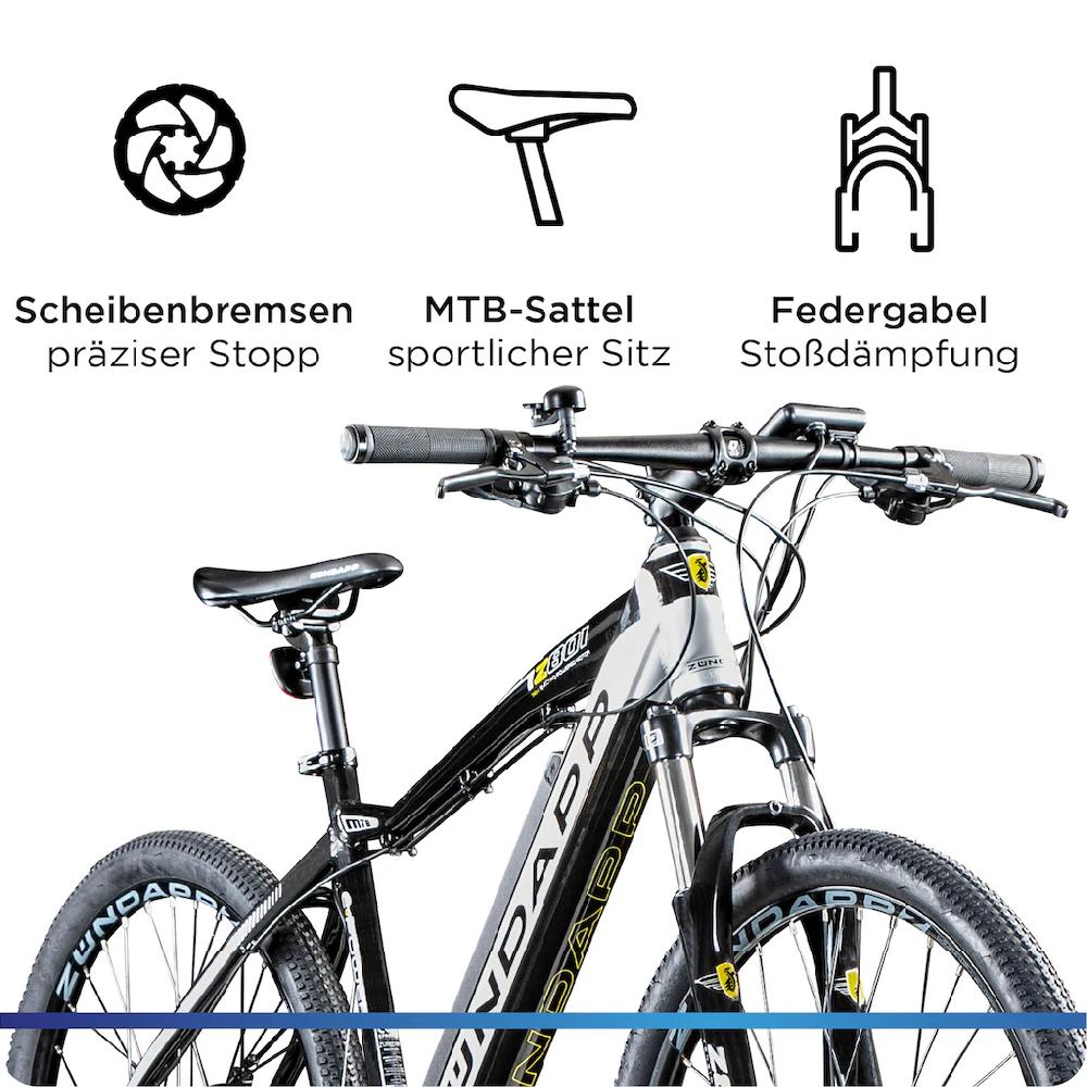 Zündapp E-Bike »Z801« 21 Gang Shimano Tourney RD-TY300 Heckmotor 250 W Pedelec Elektrofahrrad für Damen u. Herren MTB Mountainbike auf Rechnung online kaufen Schlussverkauf
