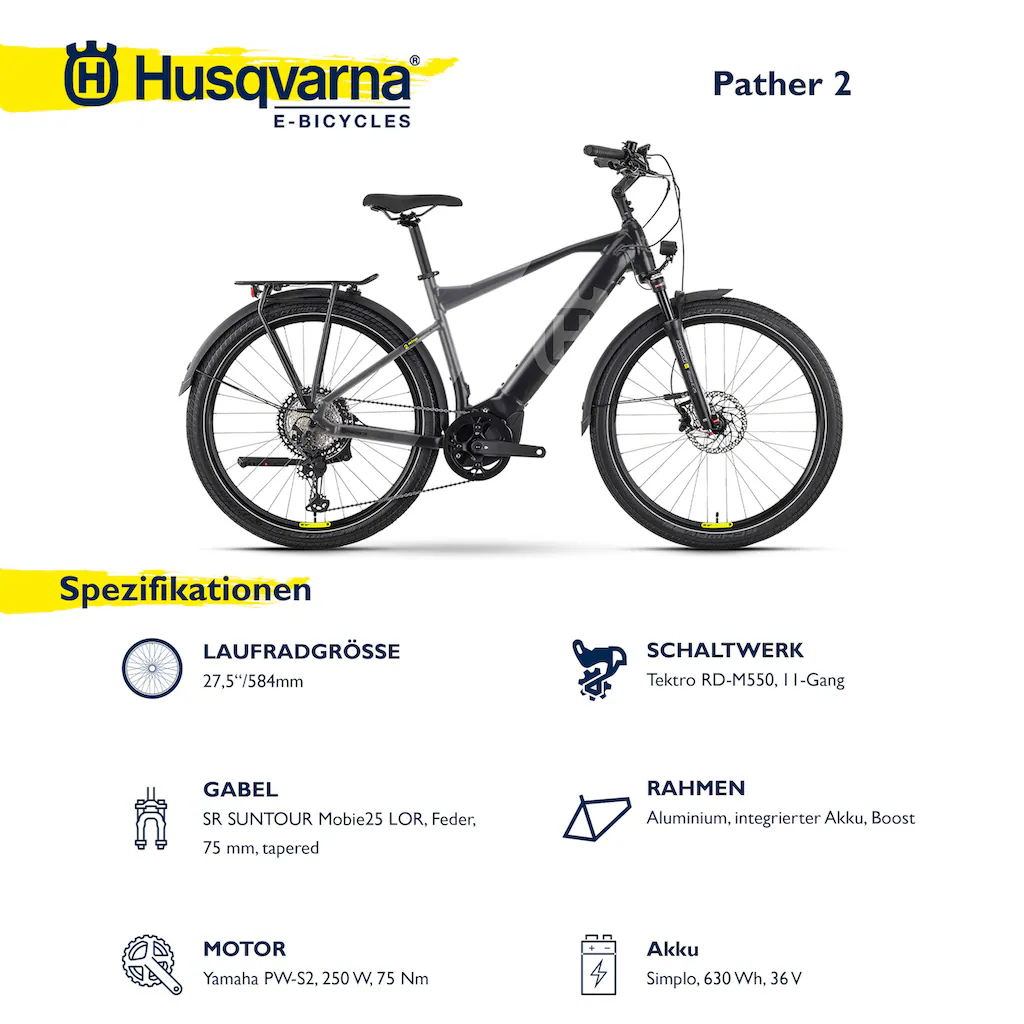 Husqvarna E-BICYCLES E-Bike »E-Trekkingbike Pather 2 Herren« 11 Gang Tektro RD-M550 Mittelmotor 250 W (27 5 Zoll Yamaha Motor Scheibenbremsen mit Straßenzulassung) Pedelec Elektrofahrrad für Herren Trekkingrad Fabrikverkauf