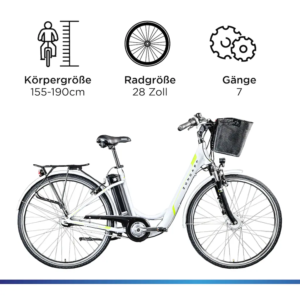 Zündapp E-Bike »Z517« 7 Gang Shimano Frontmotor 250 W (mit großem Frontkorb) Pedelec Elektrofahrrad für Damen u. Herren Cityrad auf Raten Fabrik Onlineshop