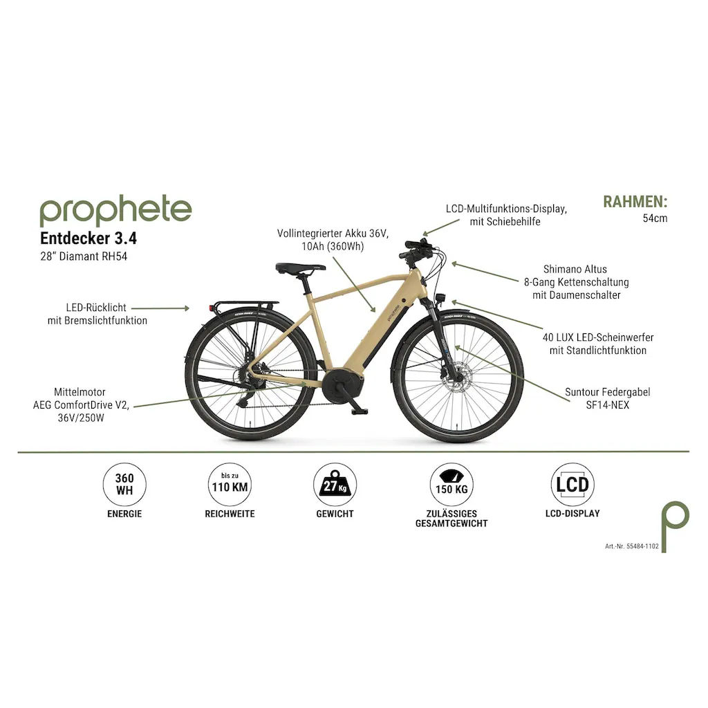 Prophete E-Bike »Entdecker 3.4« 8 Gang Shimano Mittelmotor 250 W Pedelec Elektrofahrrad für Herren Trekkingrad auf Rechnung Online Shopping