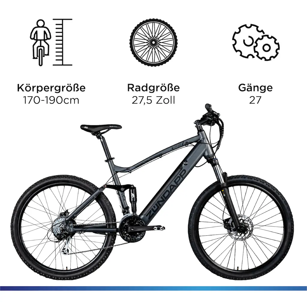 Zündapp E-Bike »XFS« 27 Gang Shimano Tourney TX Heckmotor 250 W Pedelec Elektrofahrrad für Damen u. Herren MTB Mountainbike auf Rechnung online bestellen Black Friday