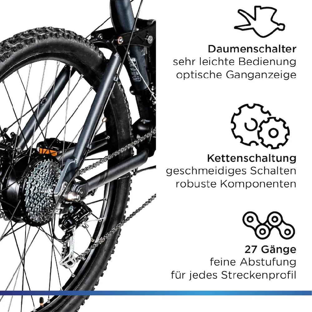 Zündapp E-Bike »XFS« 27 Gang Shimano Tourney TX Heckmotor 250 W Pedelec Elektrofahrrad für Damen u. Herren MTB Mountainbike auf Rechnung online bestellen Black Friday