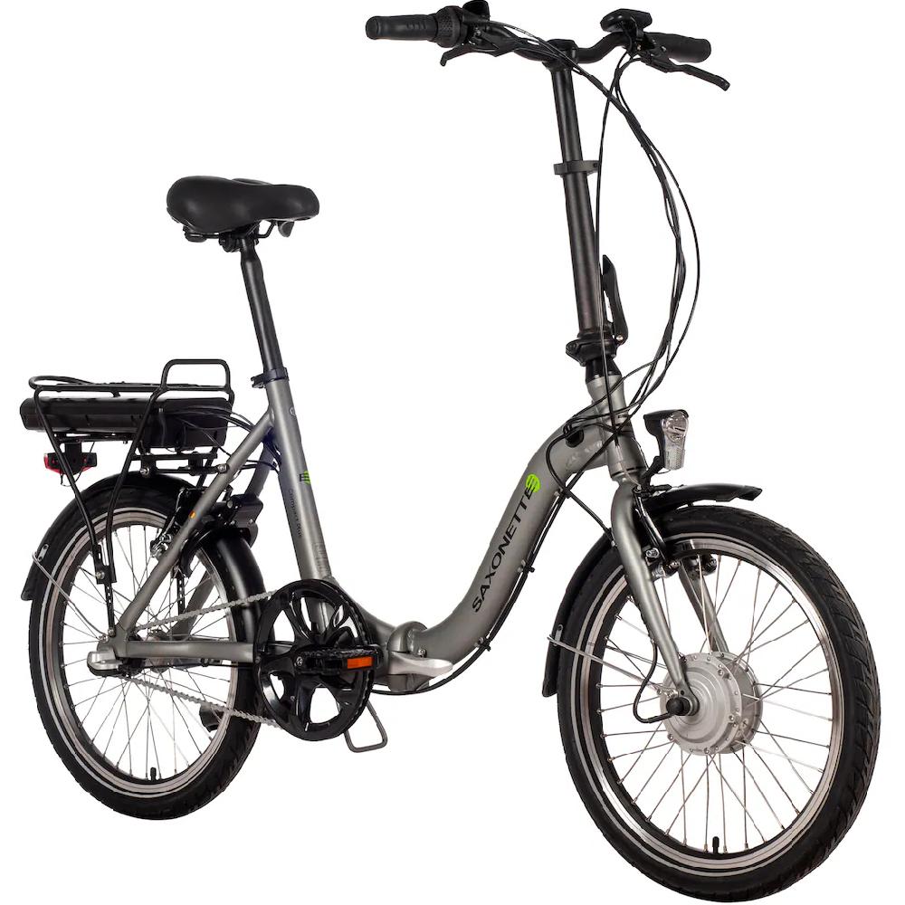 SAXONETTE E-Bike »Compact Plus 2.0« 3 Gang Frontmotor 250 W (mit Akku-Ladegerät) Pedelec Elektrofahrrad für Damen u. Herren Faltrad auf Rechnung bestellen Heißer Verkauf