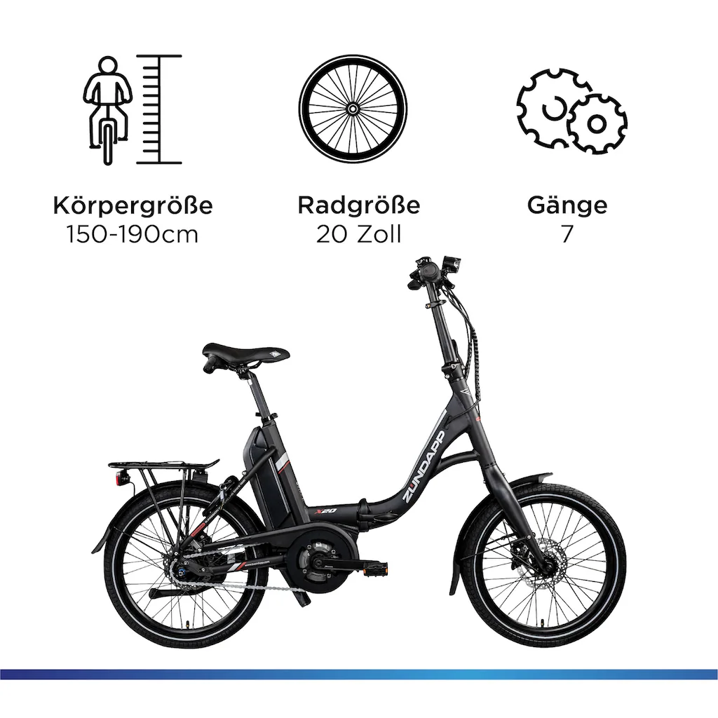 Zündapp E-Bike »X20« 7 Gang Shimano Nexus Mittelmotor 250 W Pedelec Elektrofahrrad für Damen u. Herren Faltrad VIP-Rabatte