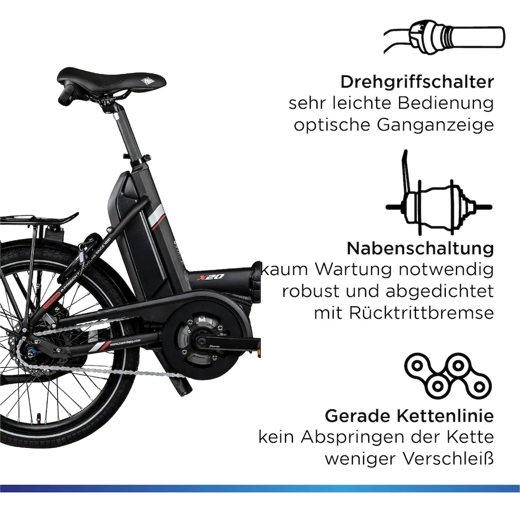 Zündapp E-Bike »X20« 7 Gang Shimano Nexus Mittelmotor 250 W Pedelec Elektrofahrrad für Damen u. Herren Faltrad VIP-Rabatte