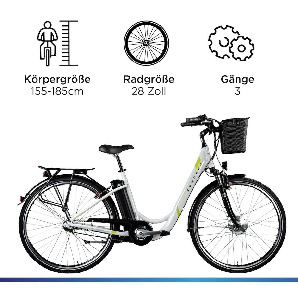 Zündapp E-Bike »Z510« 3 Gang Shimano Nexus SC-3C41 Frontmotor 250 W Pedelec Elektrofahrrad für Damen u. Herren Cityrad Speichern exportieren