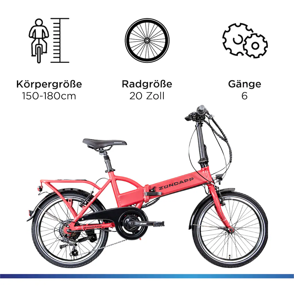 Zündapp E-Bike »Z101« 6 Gang Shimano Tourney RD-TY300 Heckmotor 250 W Pedelec Elektrofahrrad für Damen u. Herren Faltrad Black Friday Preise