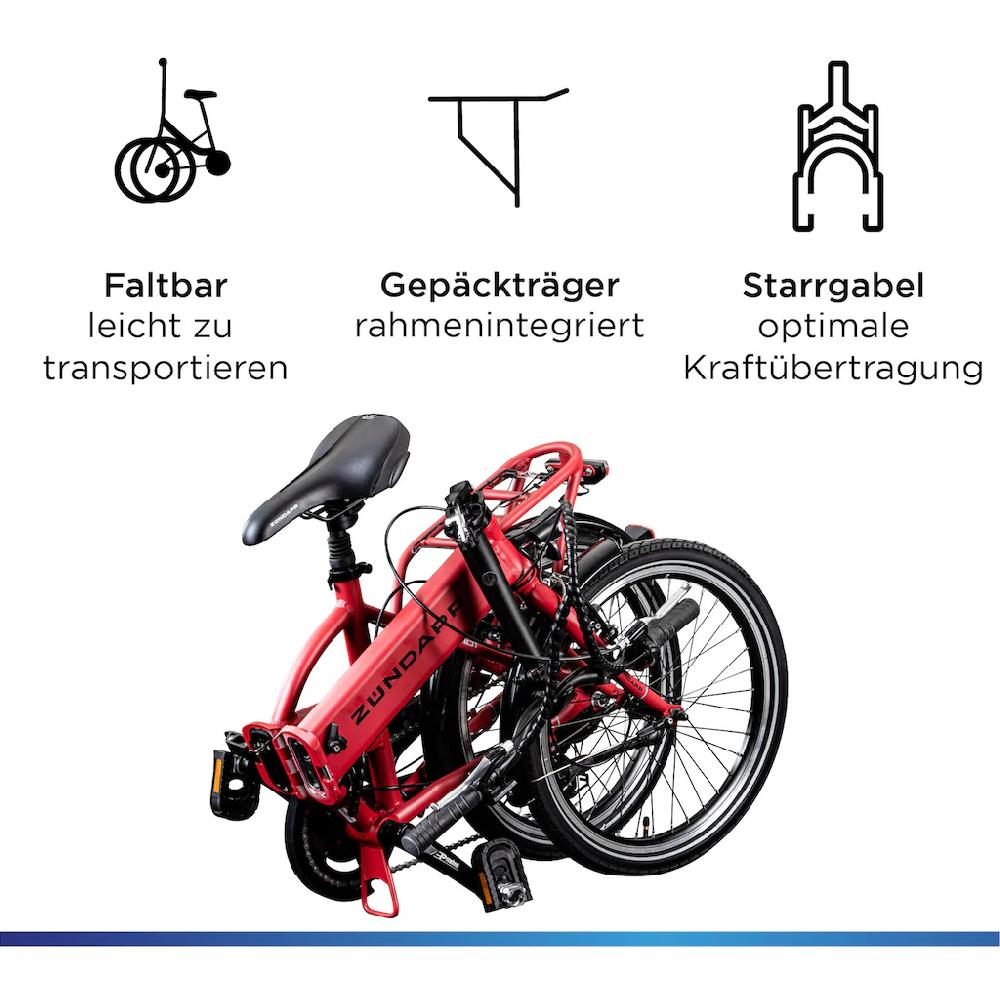 Zündapp E-Bike »Z101« 6 Gang Shimano Tourney RD-TY300 Heckmotor 250 W Pedelec Elektrofahrrad für Damen u. Herren Faltrad Black Friday Preise