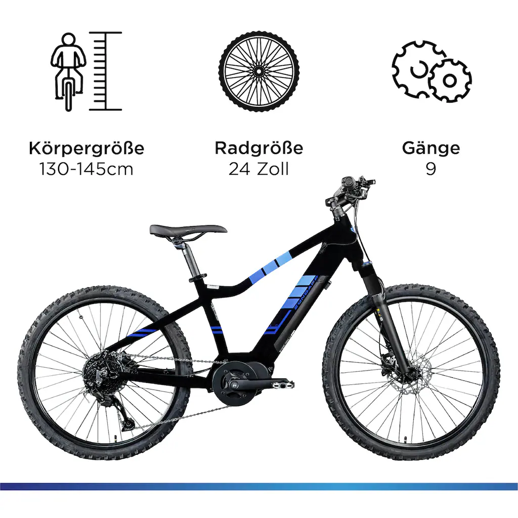 Zündapp E-Bike »Z240« 9 Gang Shimano Alivio RD-M3100 SGS Mittelmotor 250 W E Bike Mountainbike 24 Zoll Elektro Bike 130-145 cm Jugendliche ab 8 Outlet
