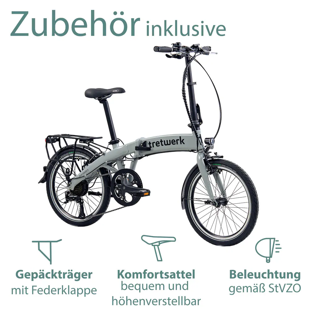 Tretwerk E-Bike »Akimbo« 8 Gang Shimano Acera M3020 SGS Heckmotor 250 W Pedelec Elektrofahrrad für Damen u. Herren Faltrad auf Raten Großer Ausverkauf