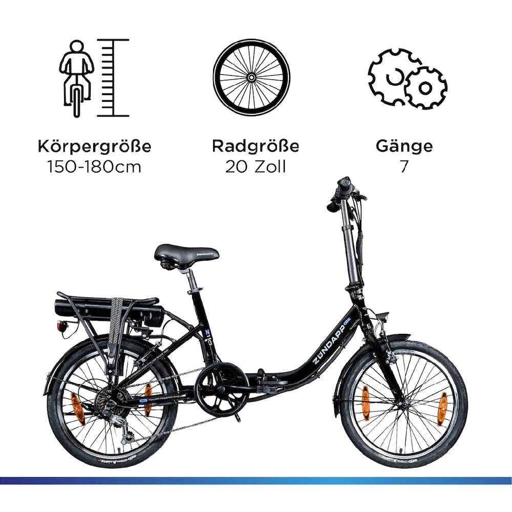 Zündapp E-Bike »Z110« 7 Gang Shimano RD-TY21 Tourney Heckmotor 250 W Pedelec Elektrofahrrad für Damen u. Herren Klapprad Muttertagsangebot