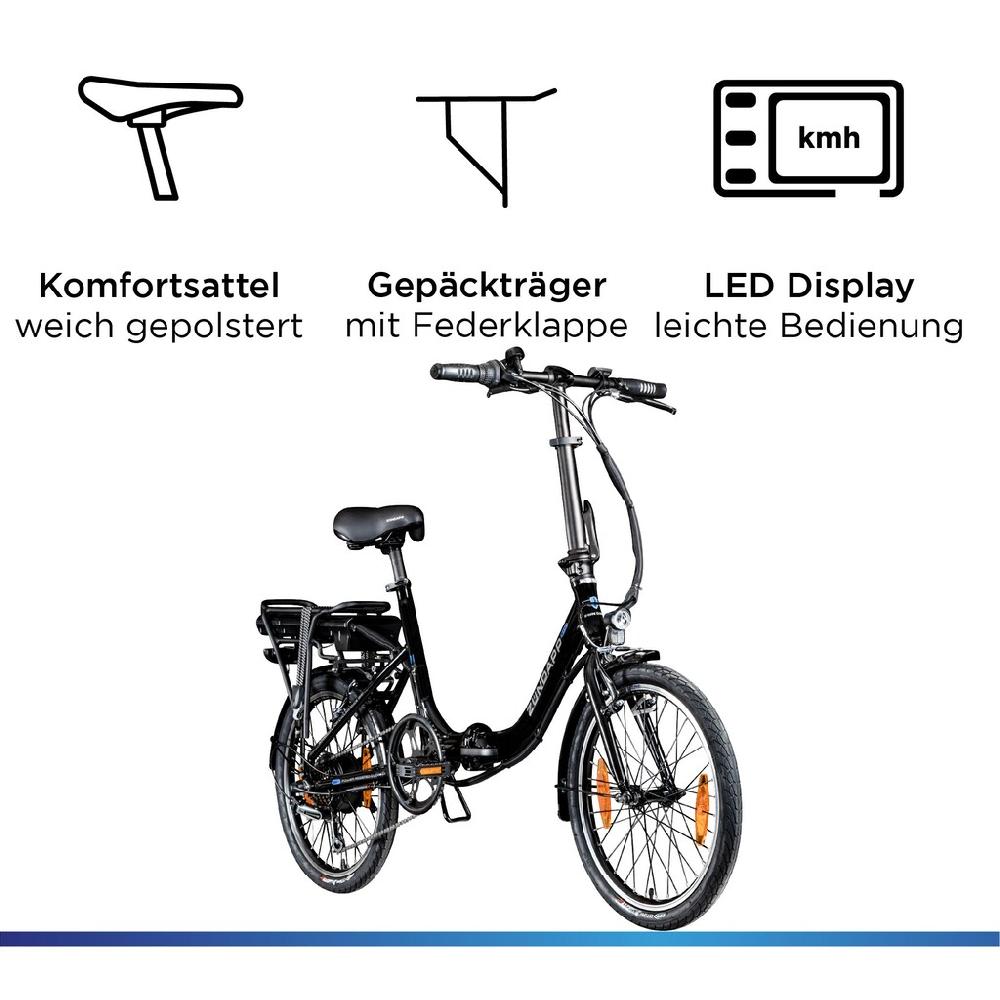 Zündapp E-Bike »Z110« 7 Gang Shimano RD-TY21 Tourney Heckmotor 250 W Pedelec Elektrofahrrad für Damen u. Herren Klapprad Muttertagsangebot