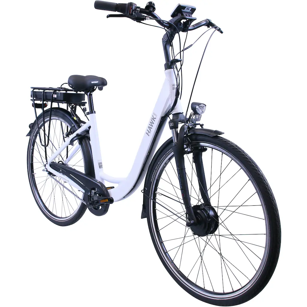 HAWK Bikes E-Bike »eCity Wave« 7 Gang Shimano Nexus 7-Gang Frontmotor 250 W Pedelec Elektrofahrrad für Damen u. Herren Cityrad auf Rechnung online kaufen Valentinstagsangebot