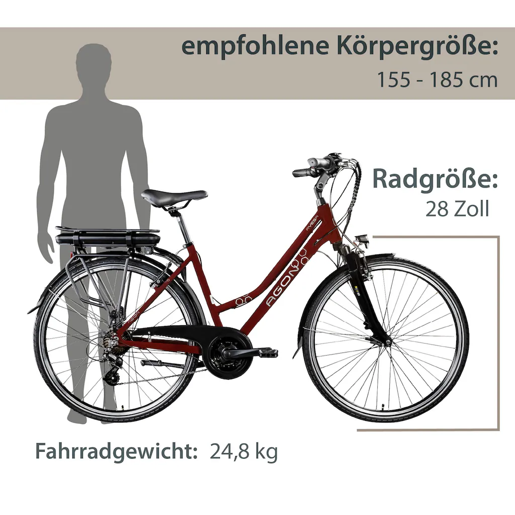 AGON E-Bike »Avesa« 21 Gang Heckmotor 250 W Pedelec Elektrofahrrad für Damen u. Herren Trekkingrad auf Rechnung Zeitlich begrenztes Angebot