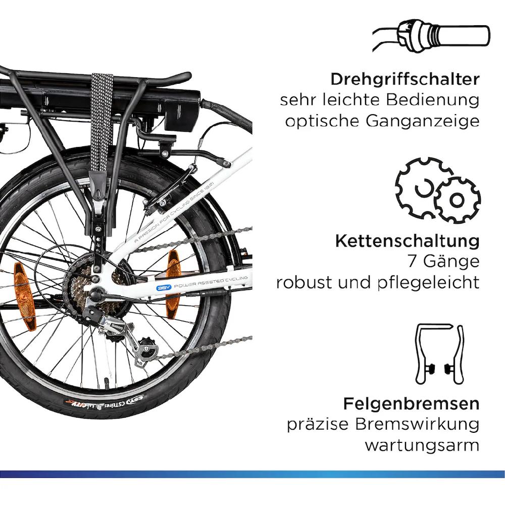 Zündapp E-Bike »Z110« 7 Gang Shimano RD-TY21 Tourney Heckmotor 250 W Pedelec Elektrofahrrad für Damen u. Herren Klapprad auf Rechnung online bestellen Blitzangebot