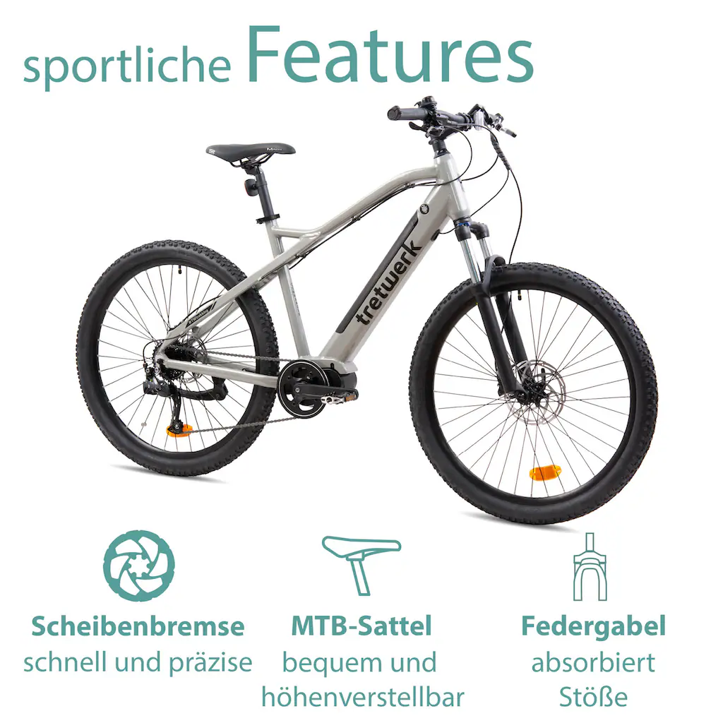 Tretwerk E-Bike »Commander« 9 Gang Shimano Altus M2000 Mittelmotor 250 W Pedelec Elektrofahrrad für Damen u. Herren MTB Mountainbike Neuheiten