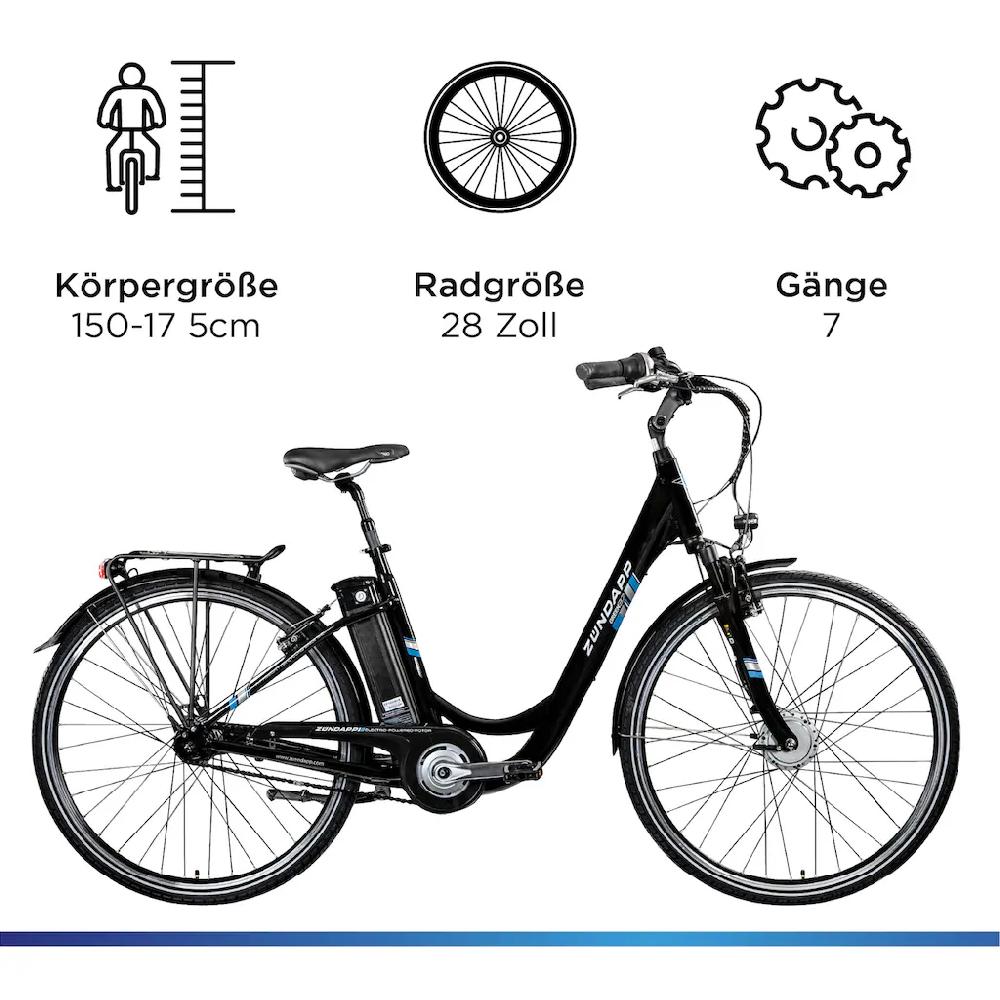 Zündapp E-Bike »Green 3.7« 7 Gang Frontmotor 250 W Pedelec Elektrofahrrad für Damen u. Herren Cityrad auf Rechnung bestellen Wochenangebot