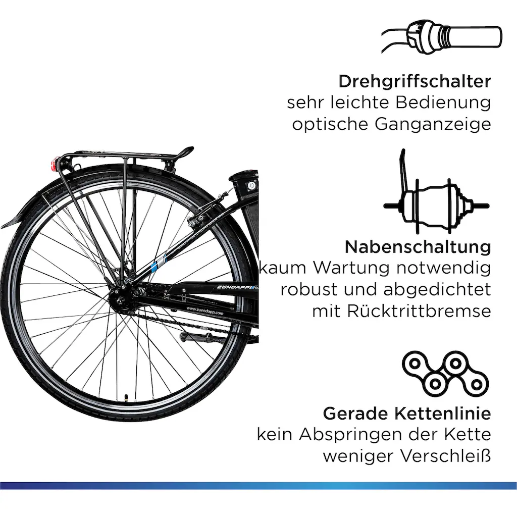 Zündapp E-Bike »Green 3.7« 7 Gang Frontmotor 250 W Pedelec Elektrofahrrad für Damen u. Herren Cityrad auf Rechnung bestellen Wochenangebot