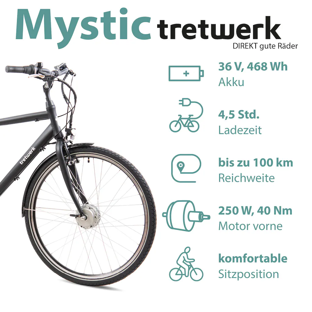 Tretwerk E-Bike »Mystic« 7 Gang Frontmotor 250 W Pedelec Elektrofahrrad für Damen u. Herren Trekkingrad Bis zu 60% Rabatt