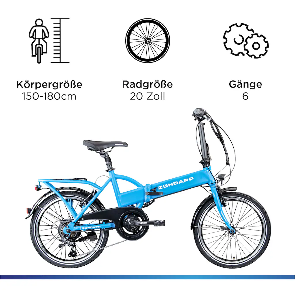 Zündapp E-Bike »Z101« 6 Gang Shimano Tourney RD-TY300 Heckmotor 250 W Pedelec Elektrofahrrad für Damen u. Herren Faltrad auf Rechnung kaufen Bis zu 65% Rabatt