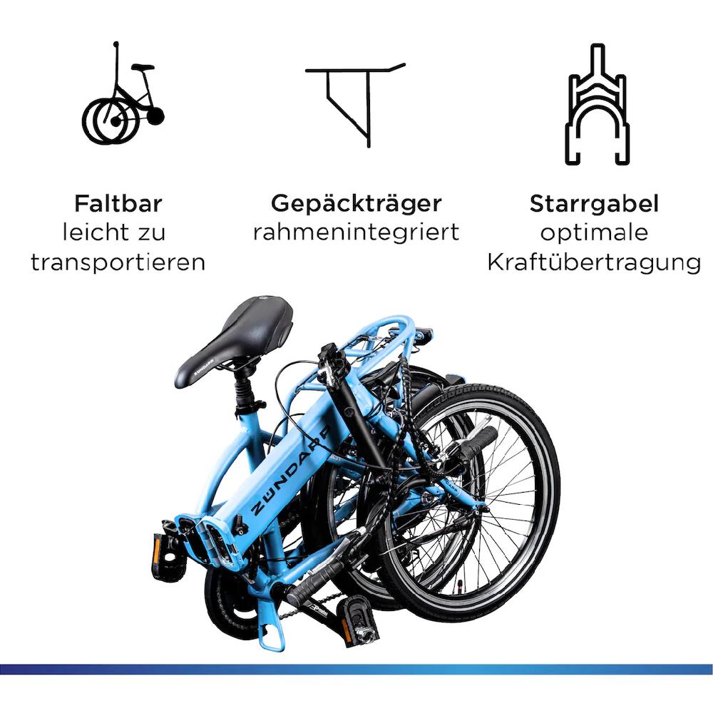 Zündapp E-Bike »Z101« 6 Gang Shimano Tourney RD-TY300 Heckmotor 250 W Pedelec Elektrofahrrad für Damen u. Herren Faltrad auf Rechnung kaufen Bis zu 65% Rabatt