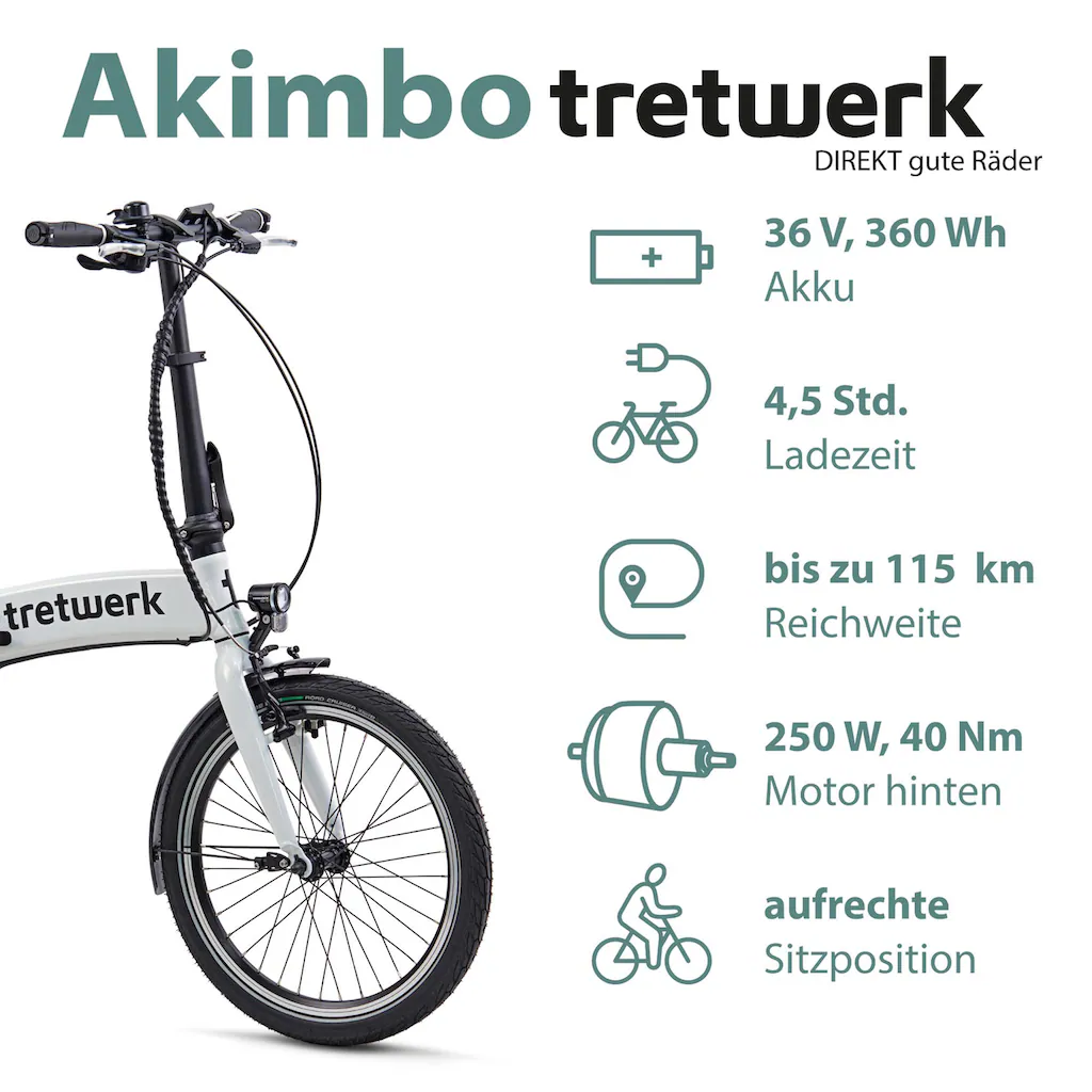 Tretwerk E-Bike »Akimbo« 8 Gang Shimano Acera M3020 SGS Heckmotor 250 W Pedelec Elektrofahrrad für Damen u. Herren Faltrad auf Rechnung online bestellen Riesige Rabatte