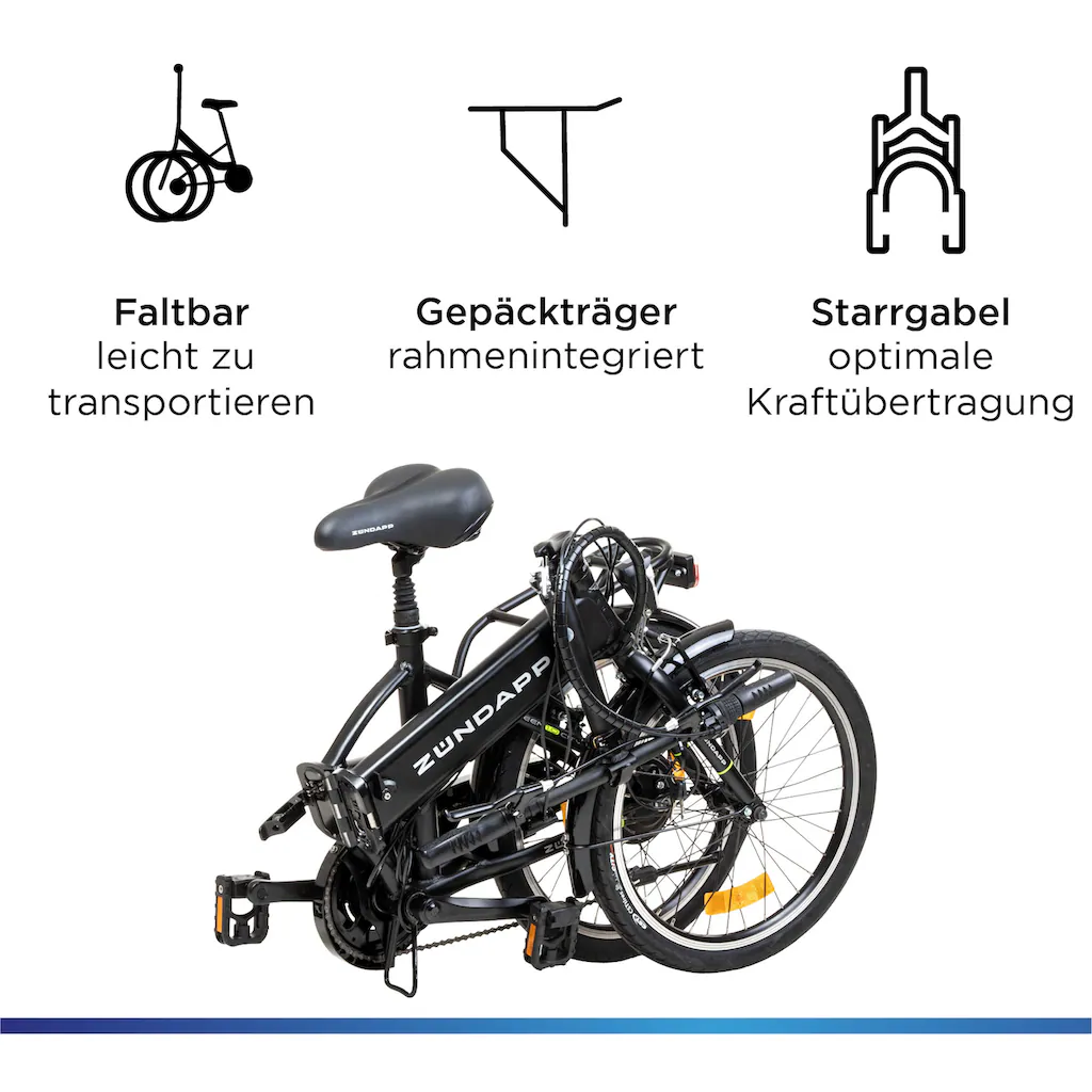 Zündapp E-Bike »Z101« 6 Gang Shimano Tourney RD-TY300 Heckmotor 250 W Pedelec Elektrofahrrad für Damen u. Herren Faltrad auf Rechnung kaufen 50% Rabatt für begrenzte Zeit