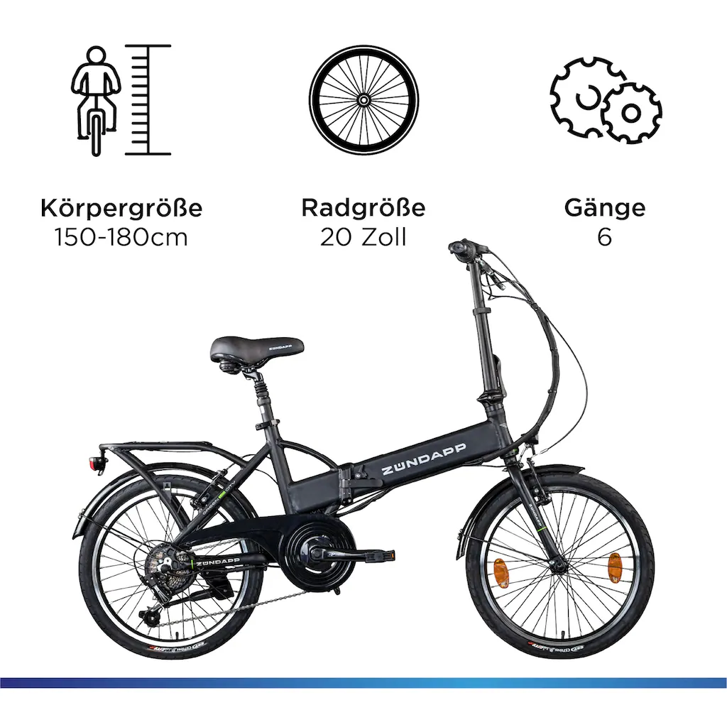 Zündapp E-Bike »Z101« 6 Gang Shimano Tourney RD-TY300 Heckmotor 250 W Pedelec Elektrofahrrad für Damen u. Herren Faltrad auf Rechnung kaufen 50% Rabatt für begrenzte Zeit
