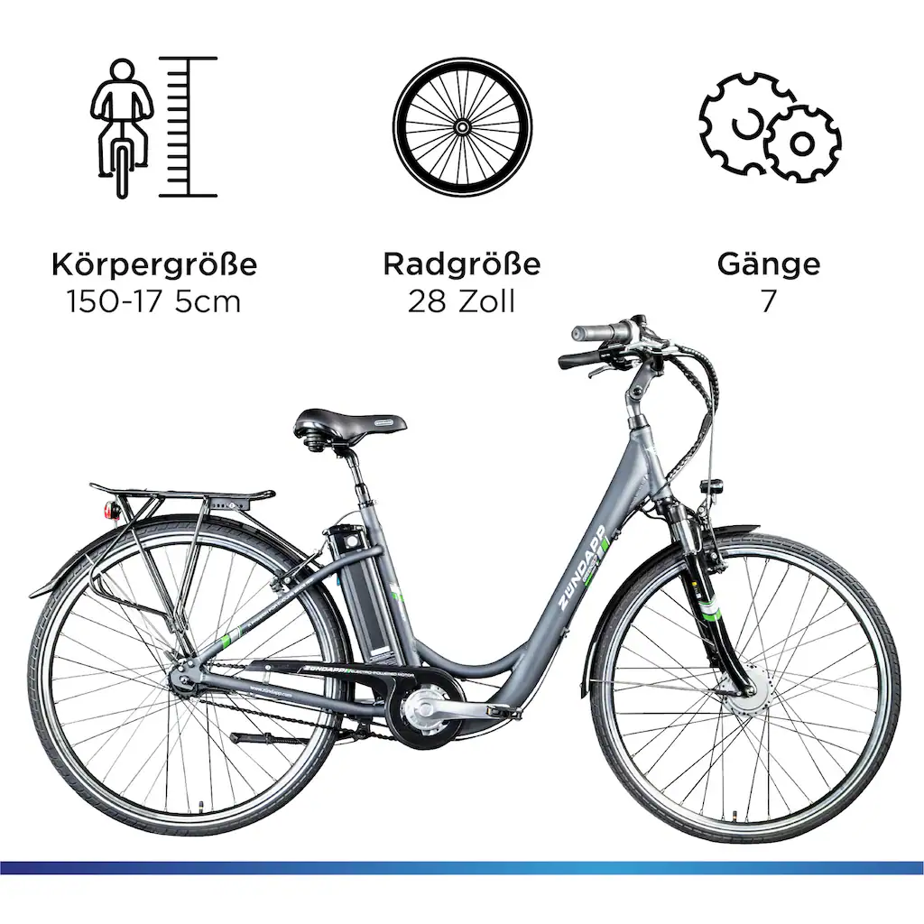 Zündapp E-Bike »Green 3.7« 7 Gang Frontmotor 250 W Pedelec Elektrofahrrad für Damen u. Herren Cityrad auf Rechnung kaufen Kostenloser Versand