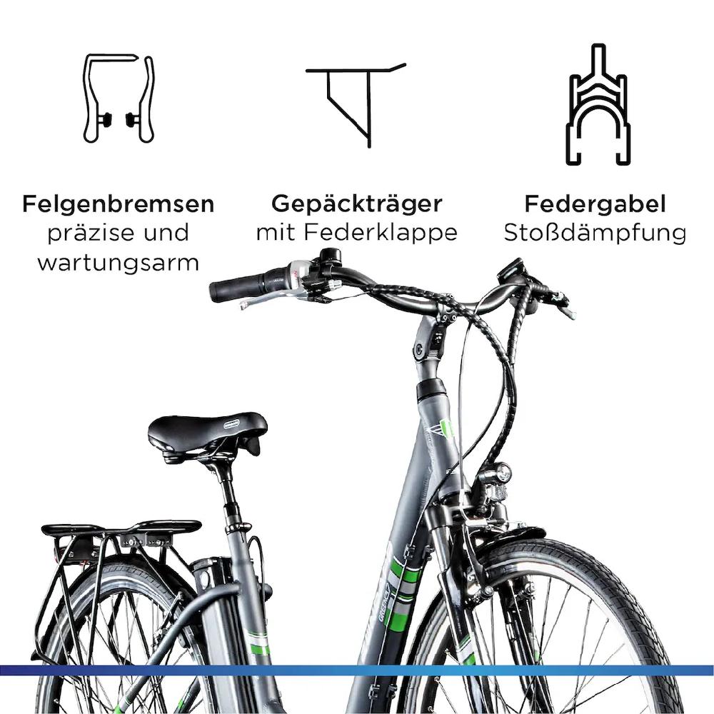 Zündapp E-Bike »Green 3.7« 7 Gang Frontmotor 250 W Pedelec Elektrofahrrad für Damen u. Herren Cityrad auf Rechnung kaufen Kostenloser Versand