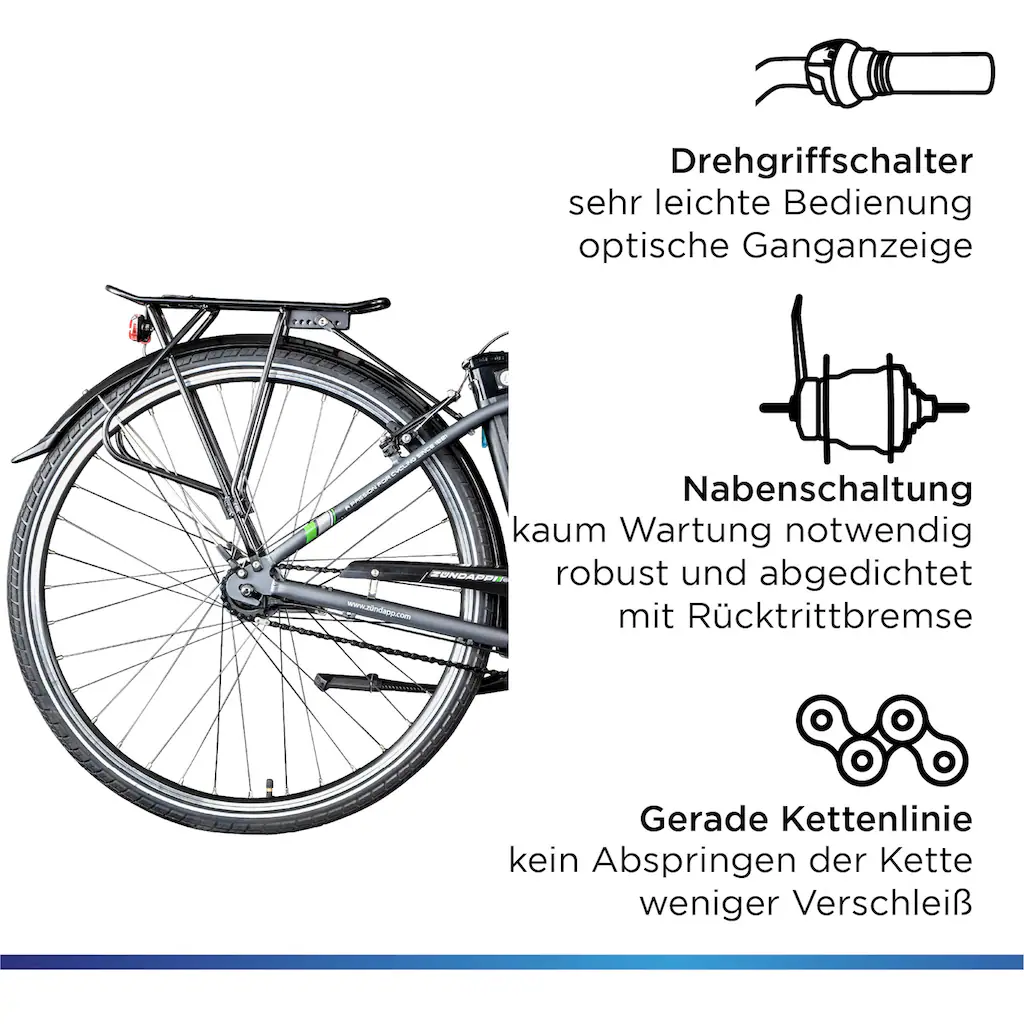Zündapp E-Bike »Green 3.7« 7 Gang Frontmotor 250 W Pedelec Elektrofahrrad für Damen u. Herren Cityrad auf Rechnung kaufen Kostenloser Versand