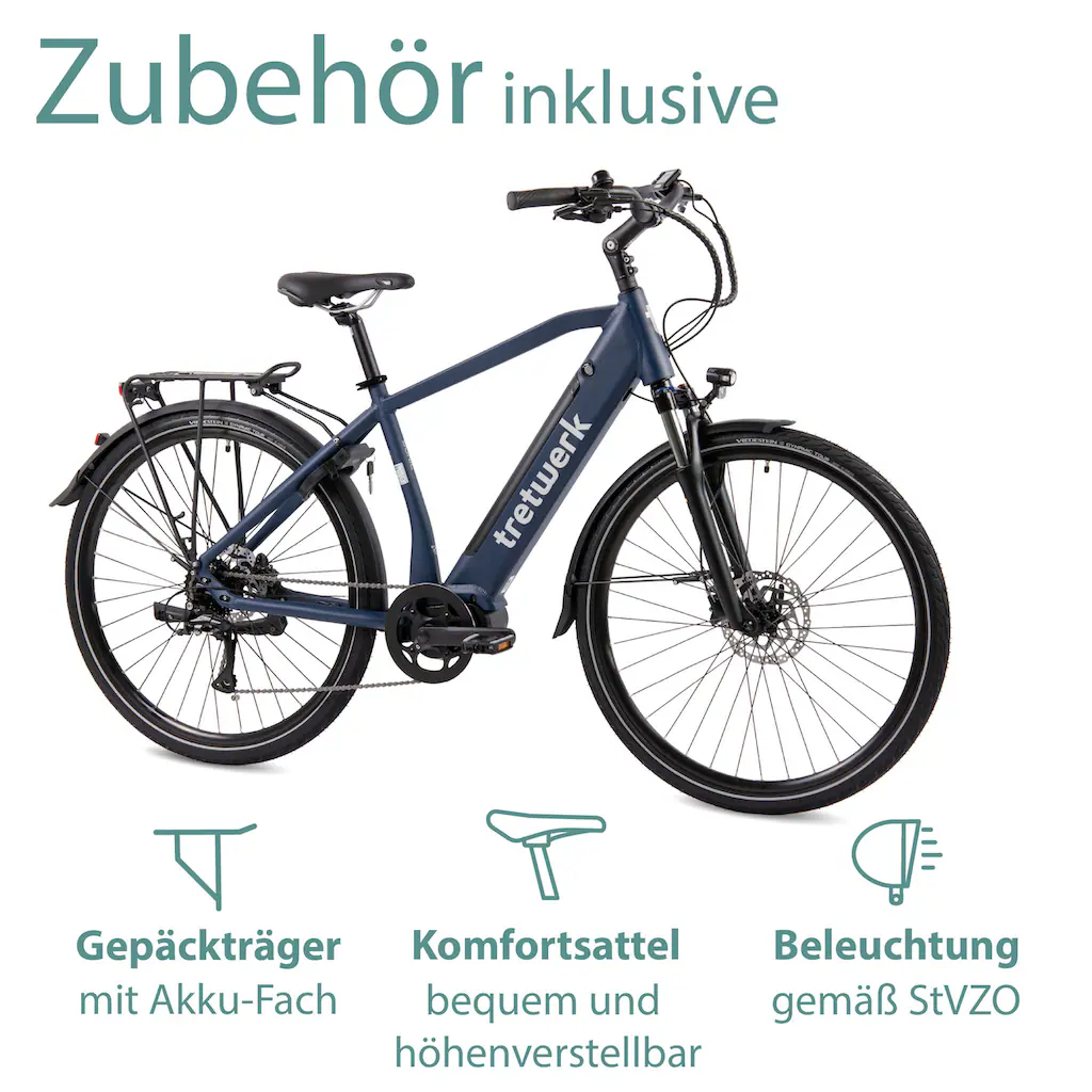 Tretwerk E-Bike »Sonic« 8 Gang Shimano Acera M3020 SGS Mittelmotor 250 W Pedelec Elektrofahrrad für Damen u. Herren Trekkingrad auf Rechnung Versandkostenfrei