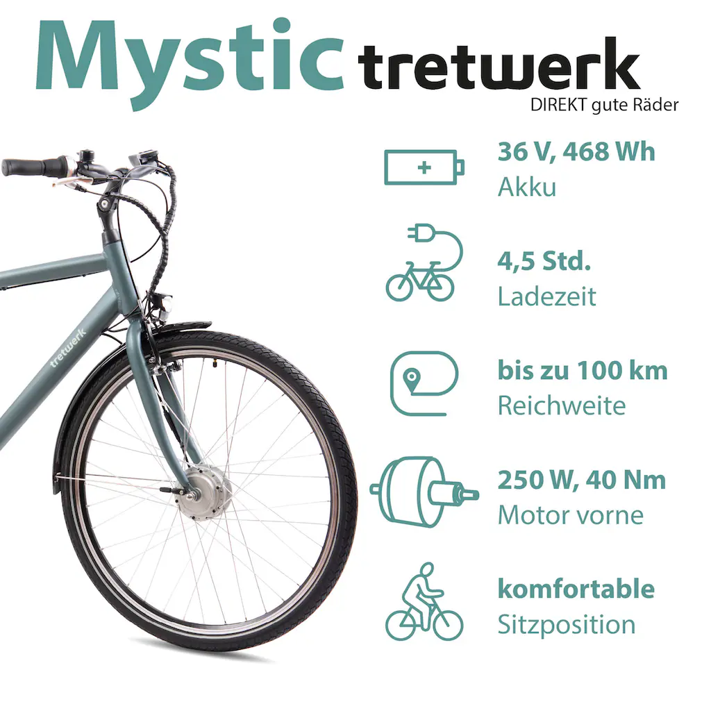 Tretwerk E-Bike »Mystic« 7 Gang Frontmotor 250 W Pedelec Elektrofahrrad für Damen u. Herren Trekkingrad auf Rechnung Black Friday