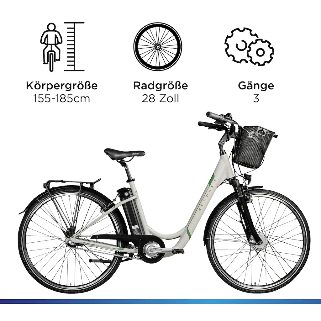 Zündapp E-Bike »Z510« 3 Gang Frontmotor 250 W E Bike 28 Zoll Damenfahrrad ab 155 cm mit 3 Gang Nabenschaltung Weihnachtsangebot