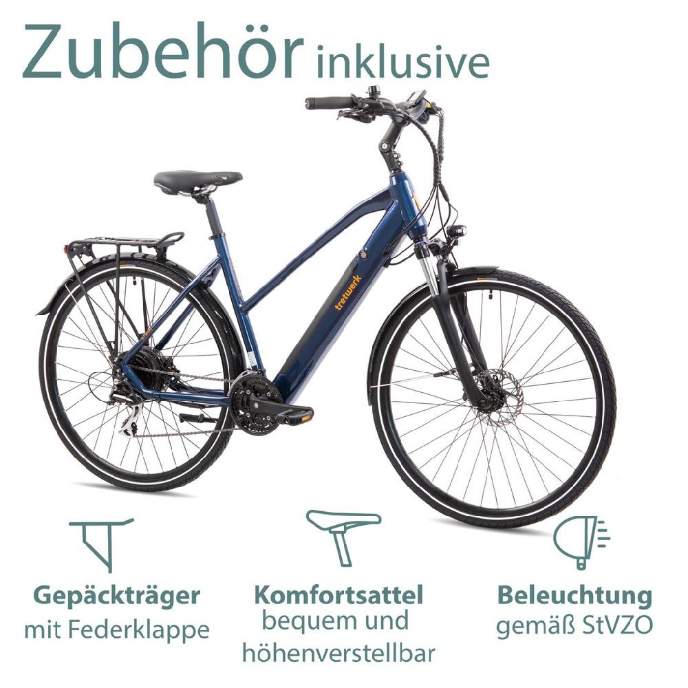 Tretwerk E-Bike »Seville 5.0« 24 Gang Shimano Heckmotor 250 W Pedelec Elektrofahrrad für Damen u. Herren Trekkingrad auf Rechnung Muttertagsangebot