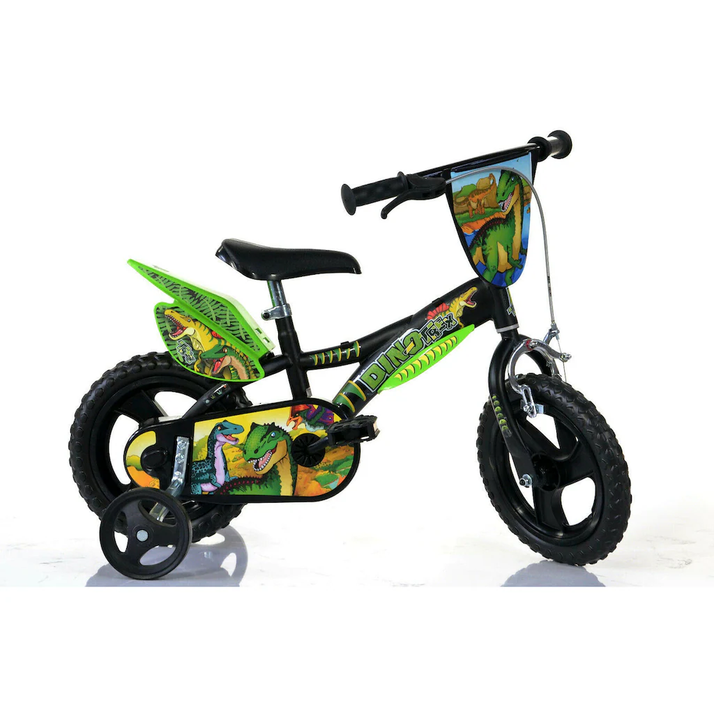 Dino Kinderfahrrad »Dinosaurier T-Rex 12 Zoll« 1 Gang mit Stützrädern Frontschild und coolen Schutzblechen auf Raten Black Friday Preise